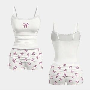 SHEIN Two Piece Sleep Set NEW SMALL Floral Pajamas Booty Shorts Tank Top Leopard